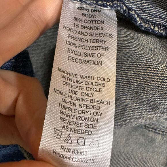 Live a Little Women's Denim Jacket Hooded Jean Jacket Gray Sweatshirt Sleeves L - Picture 7 of 11